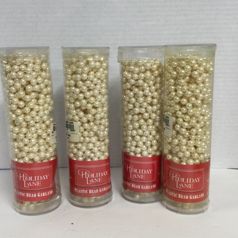 Holiday Lane Set of 4x30ft Tubes Cream Plastic Beaded Garland 30ft per Tube VTG